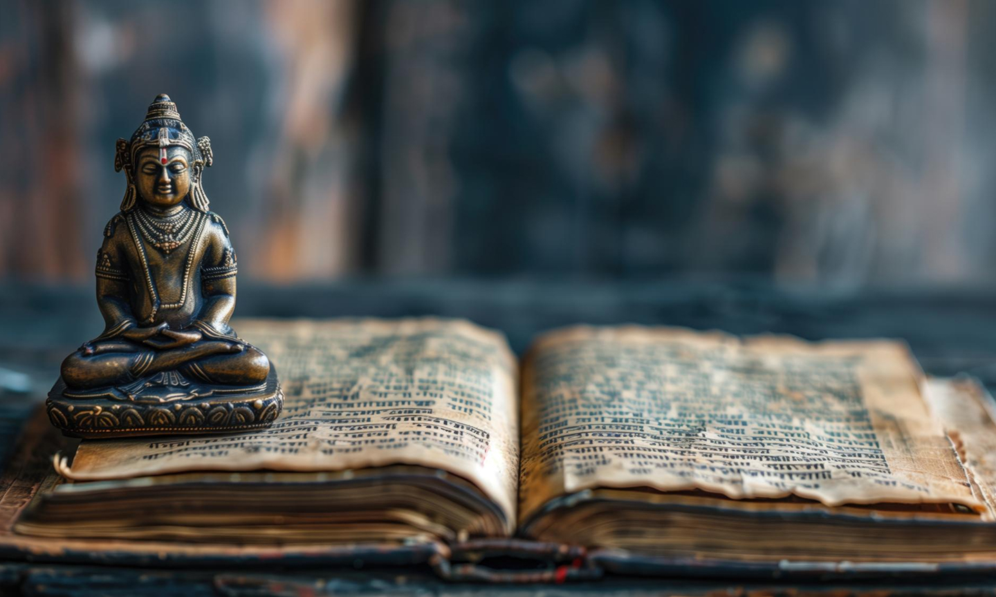 Illustration representing Sanskrit language, logical reasoning, and ancient Indian knowledge systems influencing modern learning