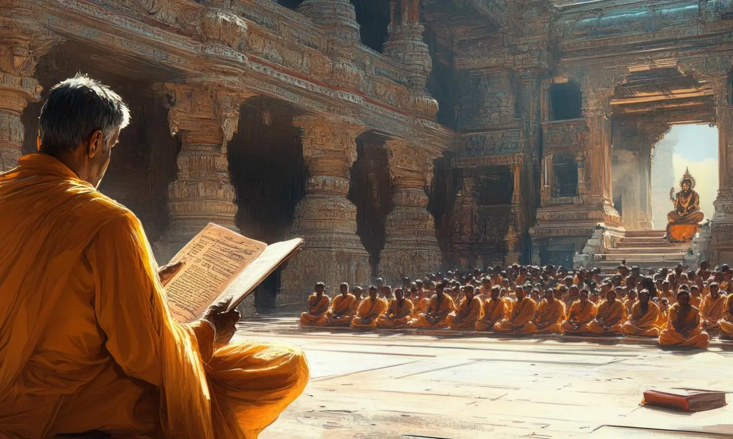 Illustration representing Indian Knowledge System concepts, including ancient texts, education, and traditional sciences.