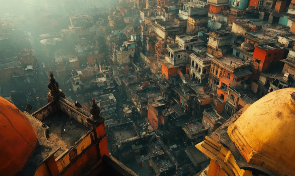 Illustration showing ancient Indian town planning layout and architecture